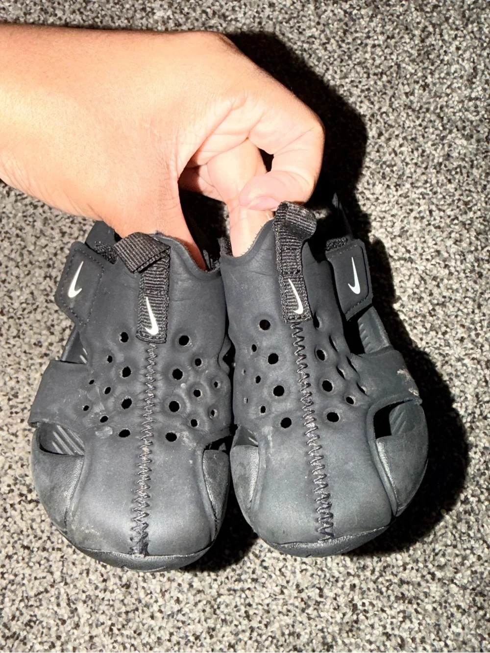 Nike Kids Black Sandal with White Swoosh